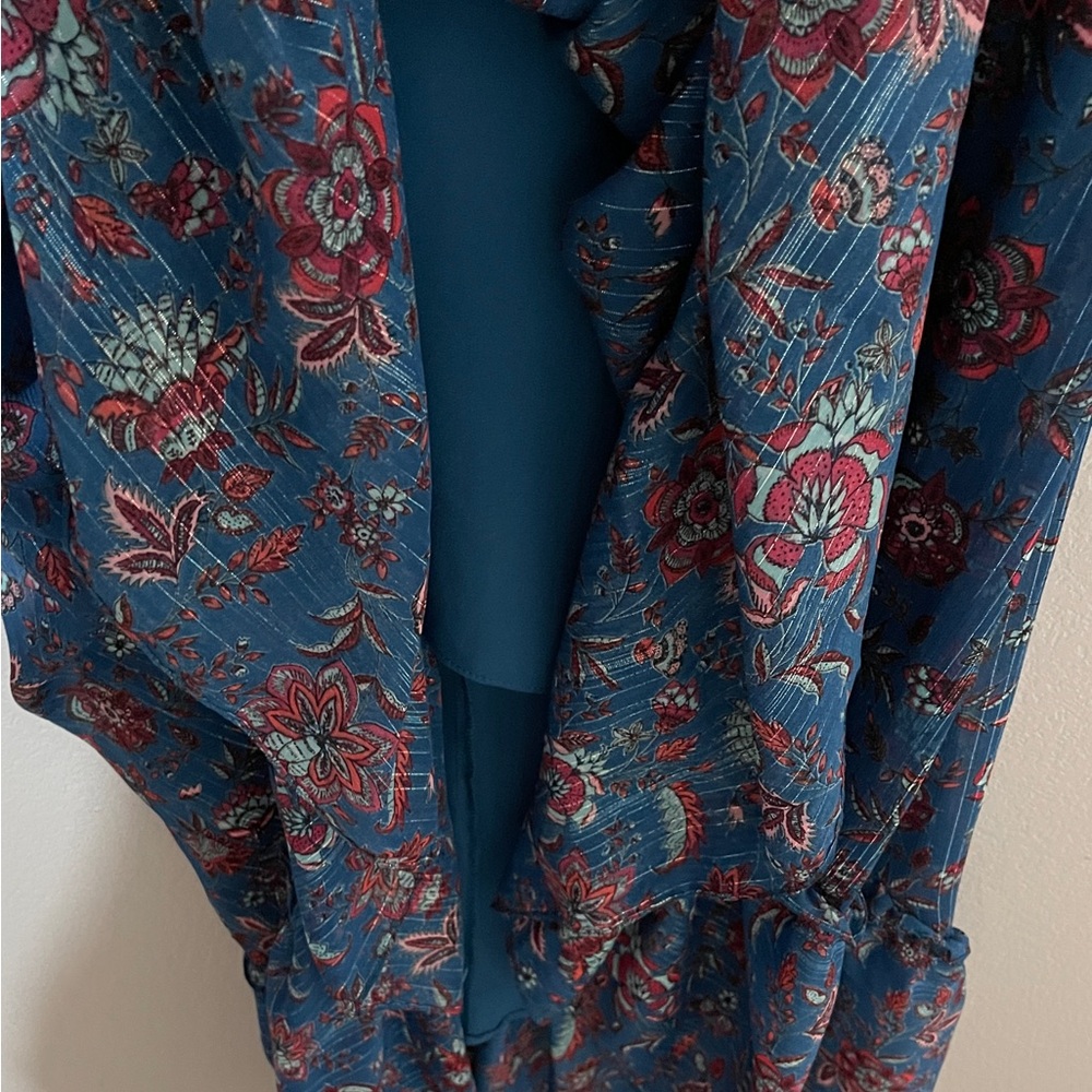 Anthropologie Taylor Blue Floral Chiffon Dress Ruffle Tiered Boho Flowy Size 4 - Picture 8 of 10